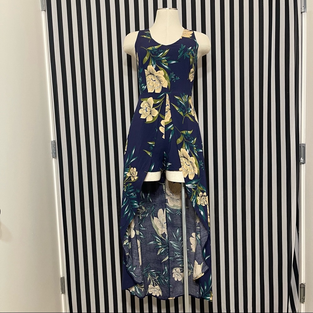Kormei Womens Sleeveless Navy Floral Split Maxi Romper Dress Size XS Rayon Party
